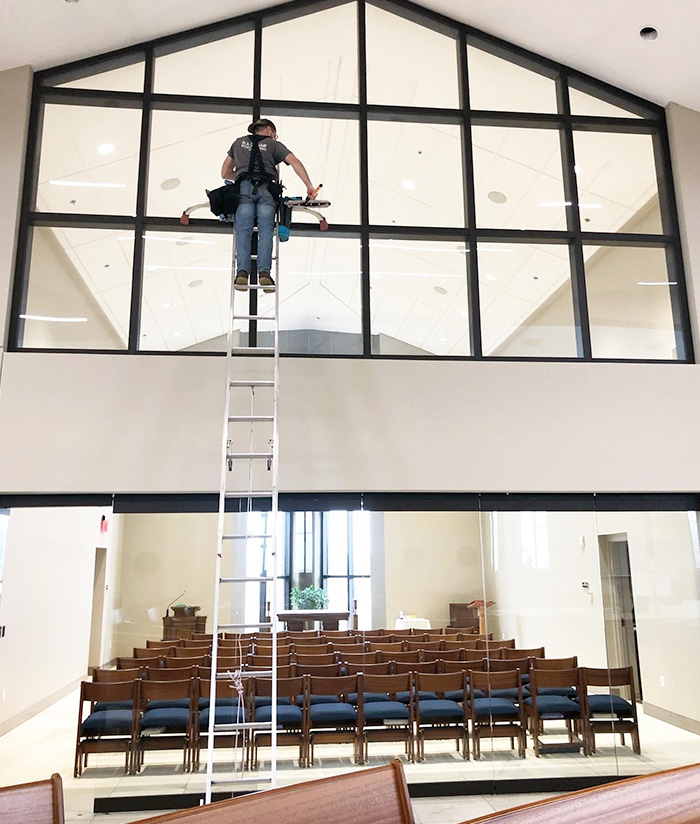Cleaning church windows