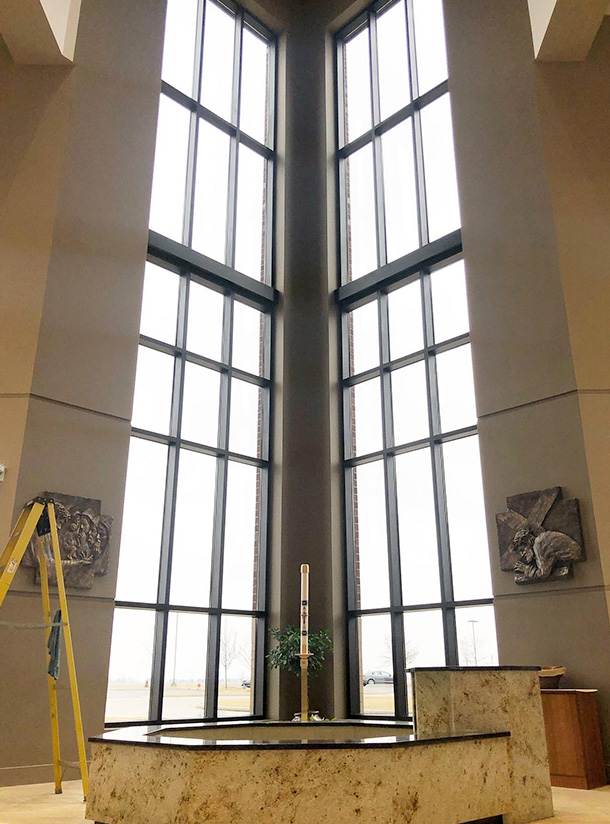 High windows in commercial building